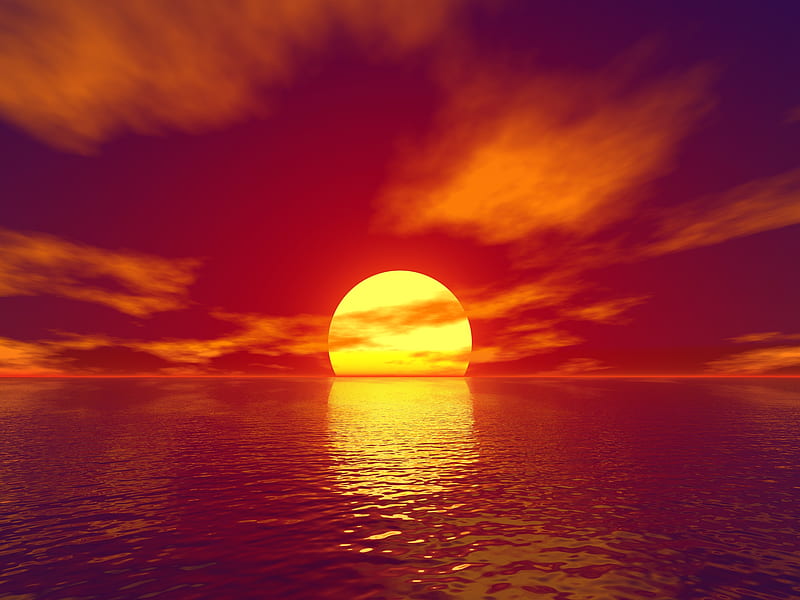 Big Sun Sunset Water Body , sunset, nature, water, HD wallpaper