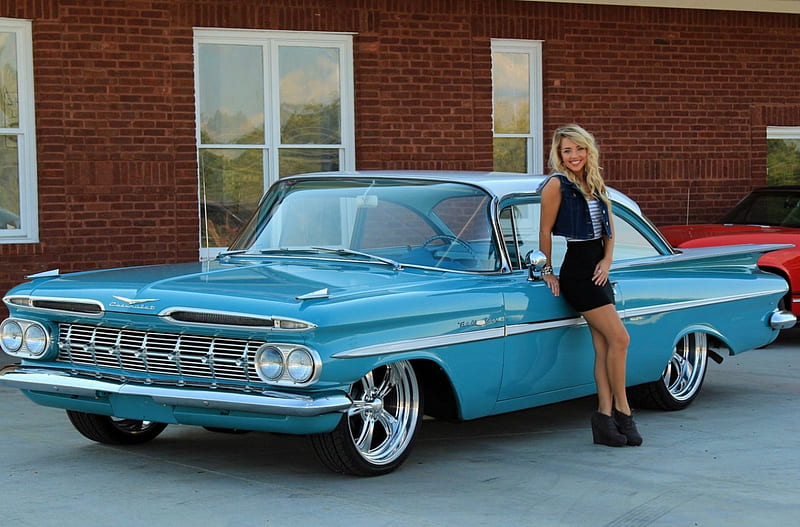1959-Chevy-Bel-Air, Classic, Model, Blue, Hot, HD wallpaper