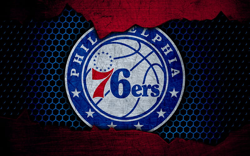 Philadelphia 76ers logo, NBA, basketball, Eastern Conference, USA, grunge, metal texture, Atlantic Division, HD wallpaper