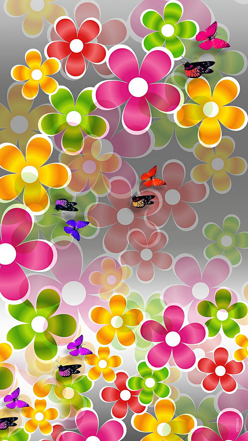 flowers, butterfly, color, falling, HD phone wallpaper