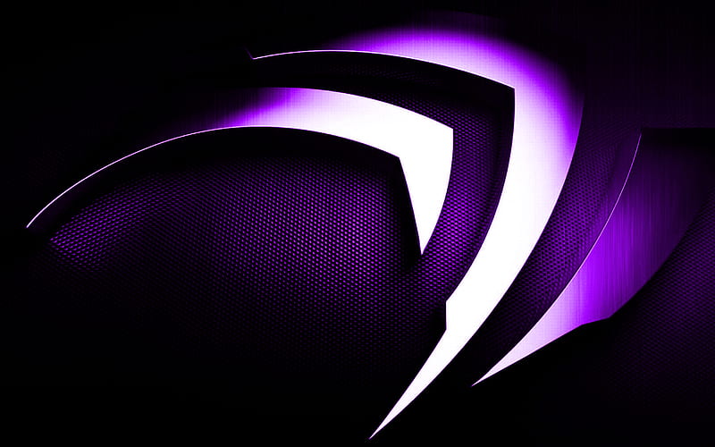 Purple NVIDIA logo, 3d art, Purple metal NVIDIA logo, NVIDIA 3d emblem, creative art, Purple NVIDIA background, HD wallpaper