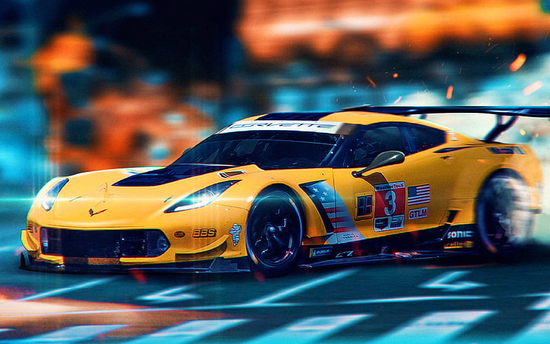 Chevrolet Corvette 3D art, racing cars, supercars, creative, Racing Chevrolet Corvette, HD wallpaper