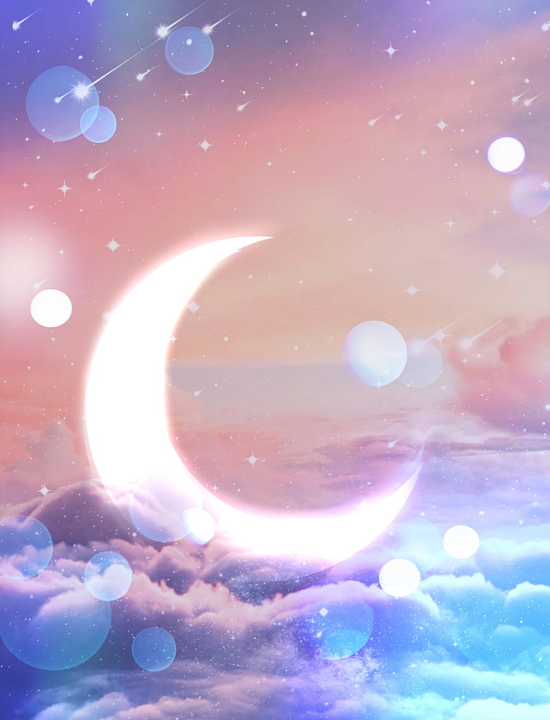 Fantasy moon, art, galaxy, light, lights, pink, sky, world, HD phone wallpaper