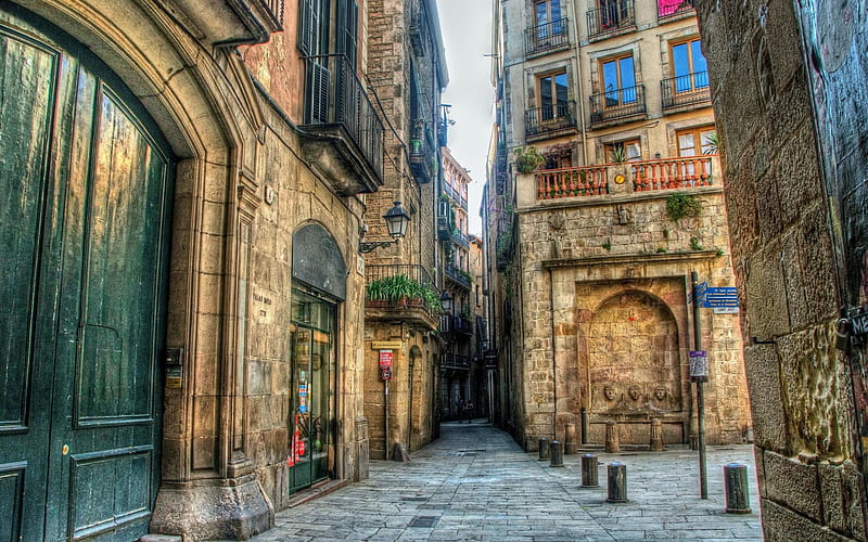 Barcelona, old street, summer, Spain, Europe, HD wallpaper