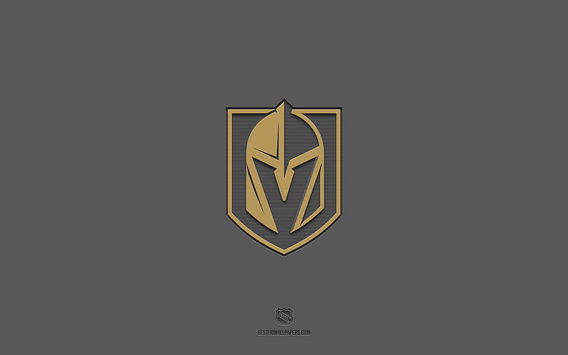 Vegas Golden Knights, gray background, American hockey team, Vegas Golden Knights emblem, NHL, USA, hockey, Vegas Golden Knights logo, HD wallpaper