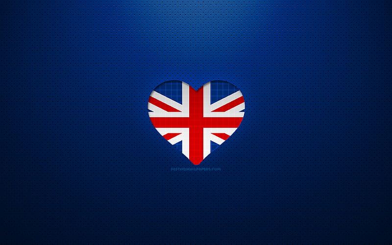 I Love United Kingdom Europe, blue dotted background, British flag heart, United Kingdom, favorite countries, Love United Kingdom, British flag, UK flag, HD wallpaper