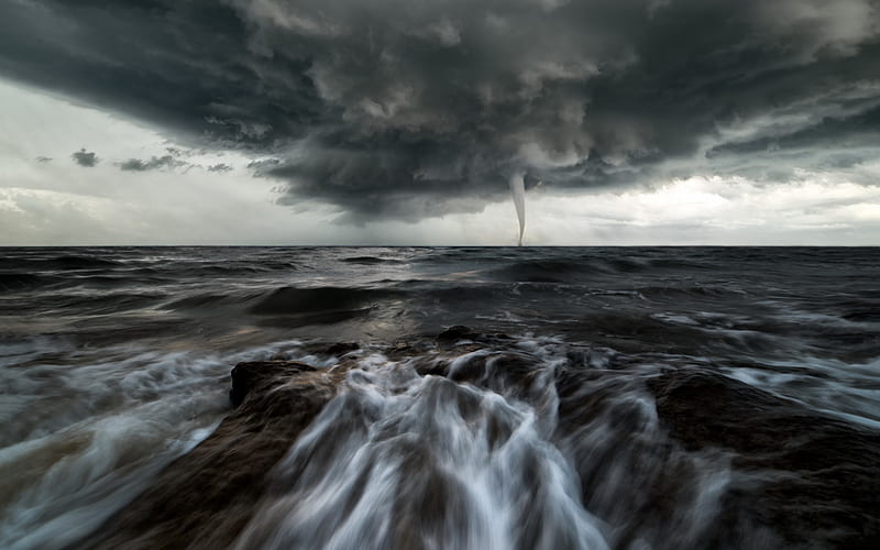 Tornado over the Ocean, Sea, Clouds, Oceans, Stormy Weather, Tornado, Nature, HD wallpaper