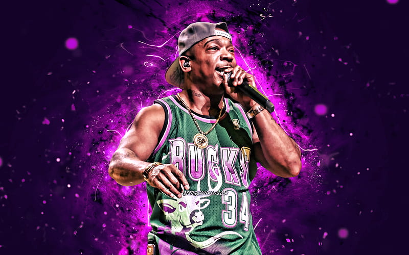 Ja Rule, 2020 violet neon lights, american rapper, concert, music stars, creative, Ja Rule with microphone, Jeffrey Atkins, american celebrity, Ja Rule, HD wallpaper
