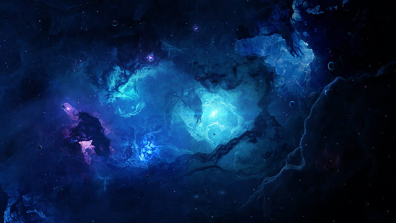 Blue space clouds, space, nebula, cosmic art, HD wallpaper
