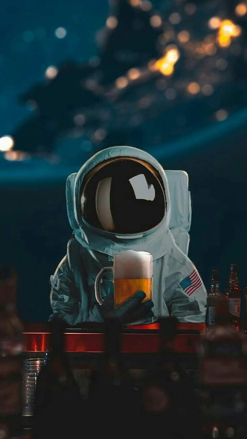 Alcoholic Astronaut, beer, space, HD phone wallpaper