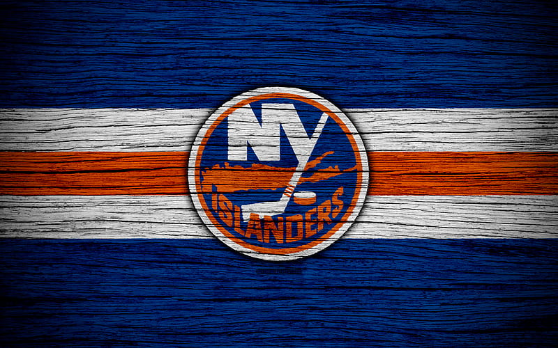 New York Islanders NHL, hockey club, Eastern Conference, USA, logo, wooden texture, hockey, Metropolitan Division, HD wallpaper