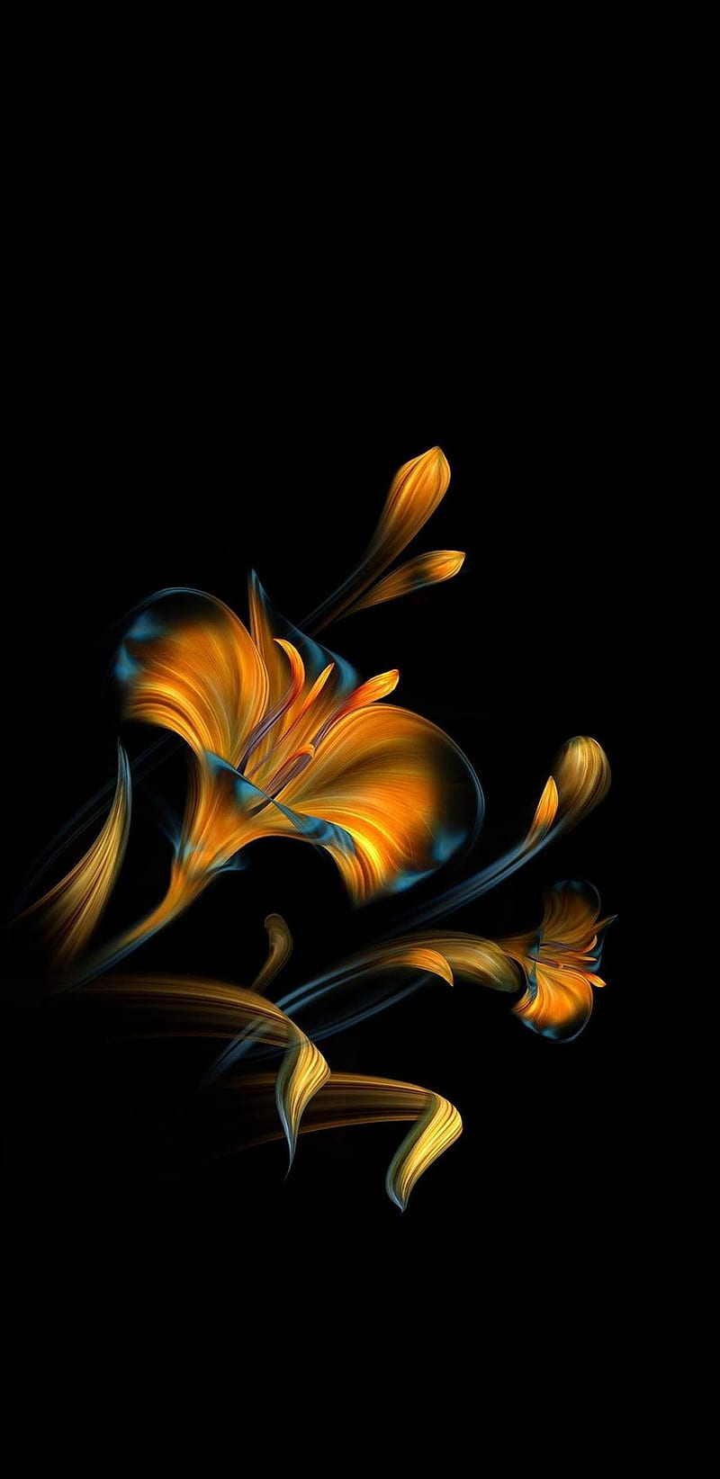 Dark Flower, black, golden, abstract digital, HD phone wallpaper