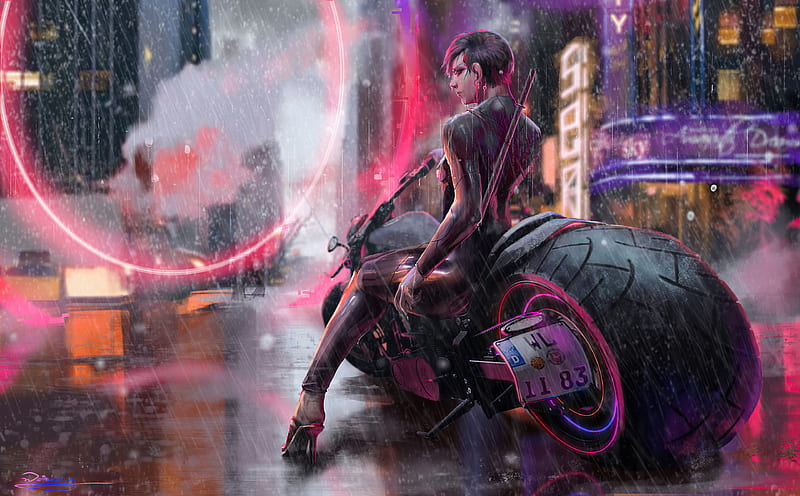 Cyberpunk Girl Bike Live Wallpaper - WallpaperWaifu