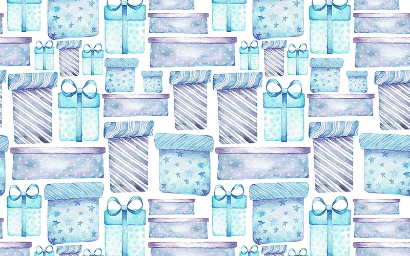 Christmas texture with gift boxes, Blue christmas background, Blue Gifts Boxes Background, Christmas texture, painted gifts, Christmas backgrounds, HD wallpaper
