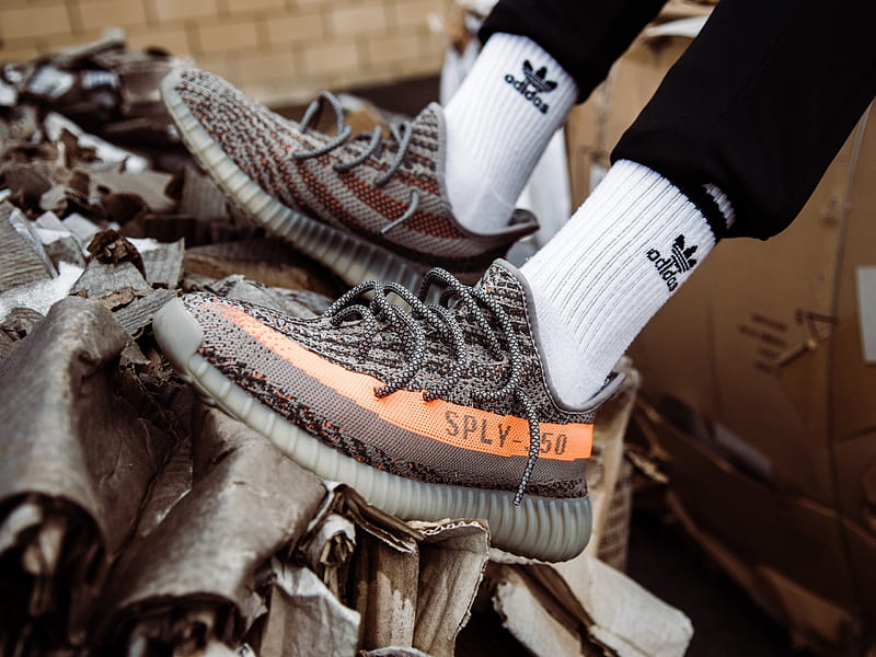 Beluga Adidas Yeezy Boost 350 V2 Shoes , Person Wearing Orange Yeezy Boost 350 V2 Sneakers • For You, HD wallpaper