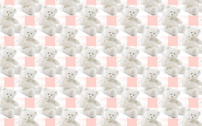 Pattern, texture, toy, paper, white, teddy bear, pink, HD wallpaper