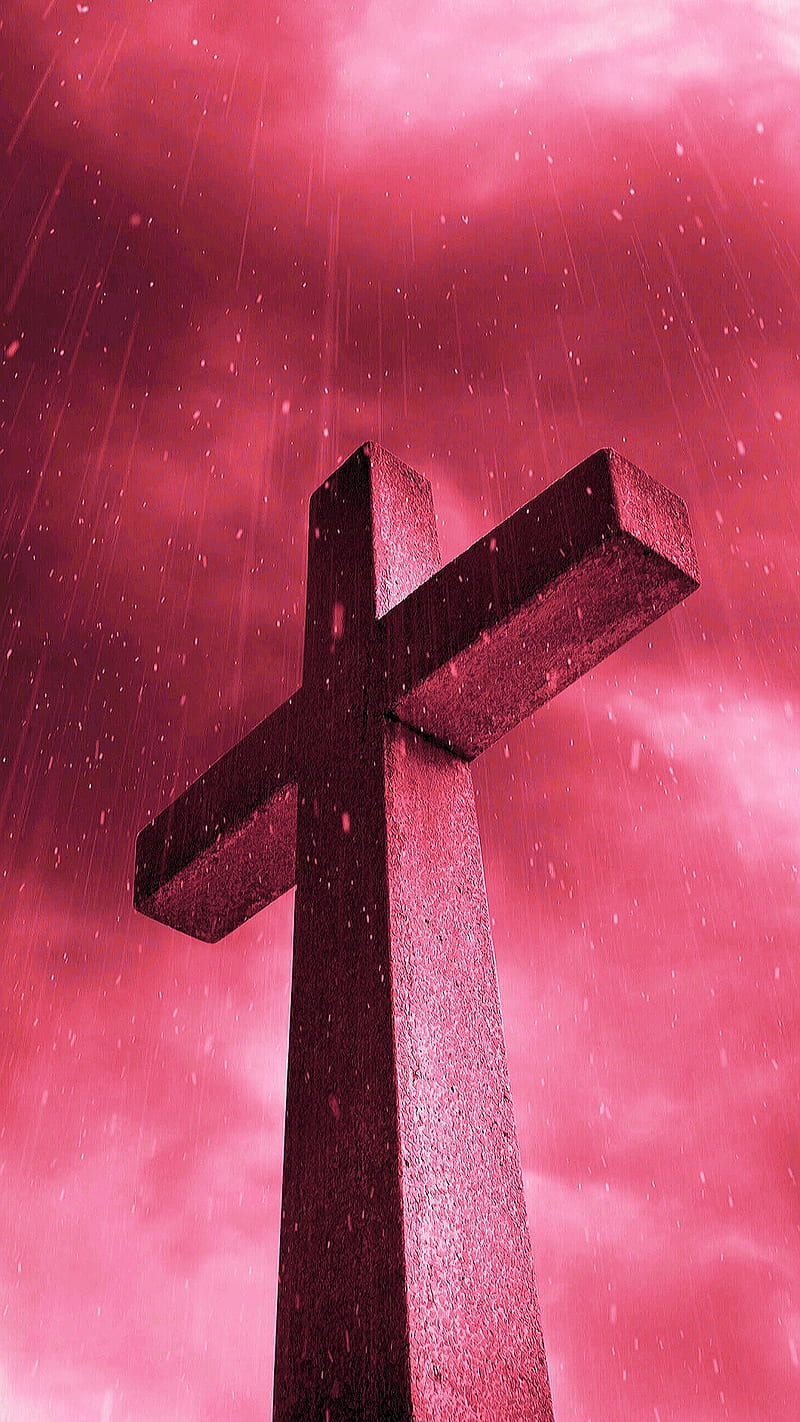 Stone Cross, believe, christ, christian jesus, rain, red, son of god, yourself, HD phone wallpaper