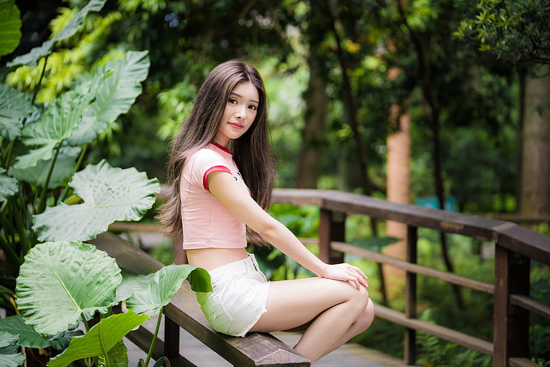 Women Asian Brunette Depth Of Field Girl Long Hair Model Shorts