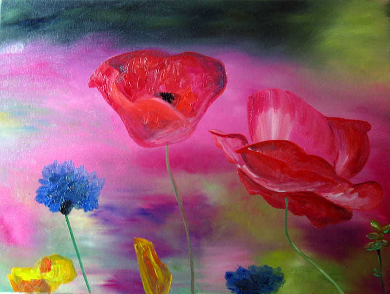 Poppy Bouquet, lovely, poppies, wild, summer, flowers, pastel, colour, field, gorgeous, HD wallpaper