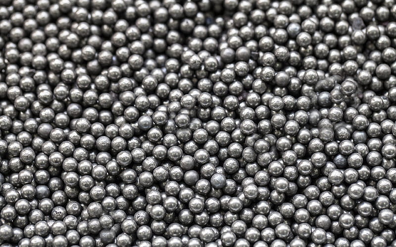 silver beads texture macro, metallic spheres texture, metal balls texture, 3D textures, gray backgrounds, HD wallpaper
