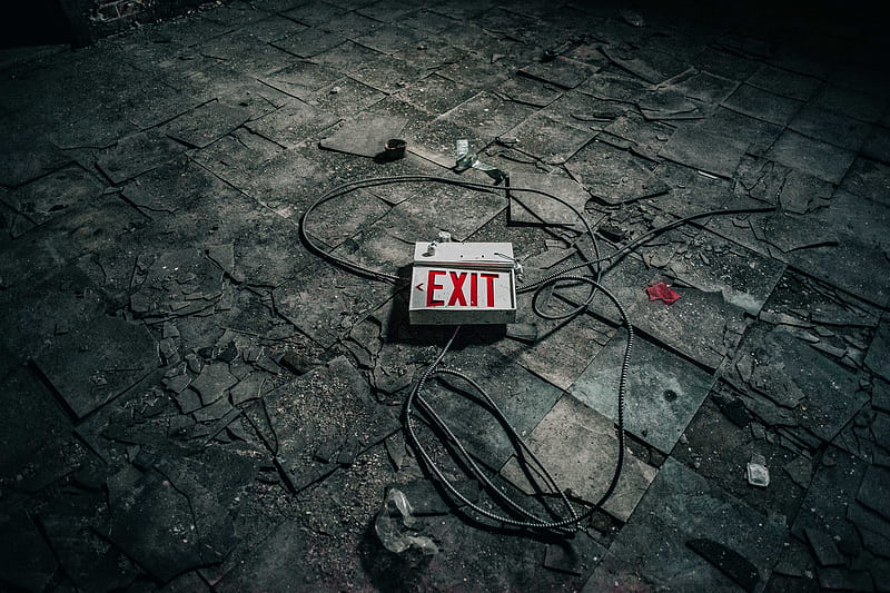 grey exit sign board on grey pavement, HD wallpaper