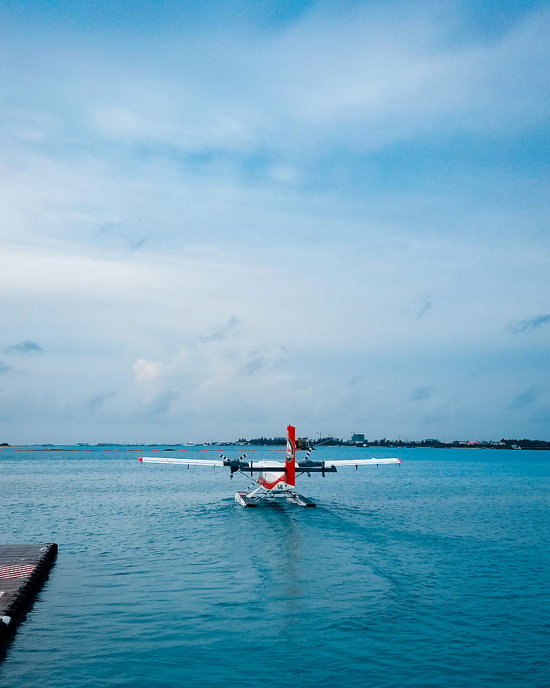 Seaplane taxiing out, aircraft, maldives, sea, seaplane, transmaldivian, twinotter, HD phone wallpaper