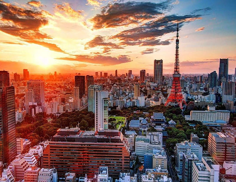Sunset in Tokyo, japan, city, japanese, tokyo, sunset, scenery, HD wallpaper