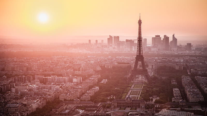 Cityscape Of Paris And Eiffel Tower With Sunrise Background Travel, HD wallpaper