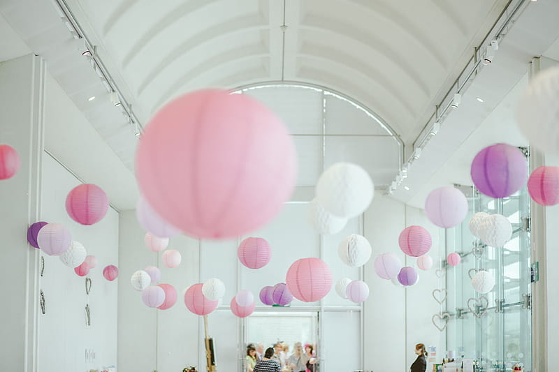 pink, white and purple paper lanterns, HD wallpaper
