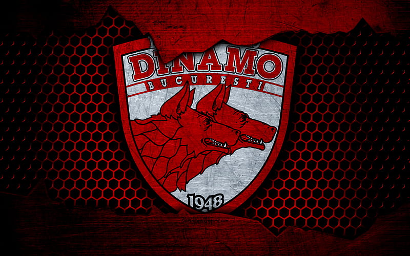 Dinamo Bucharest logo, Liga 1, soccer, football club, Liga I, Romania, grunge, metal texture, Dinamo Bucharest FC, HD wallpaper