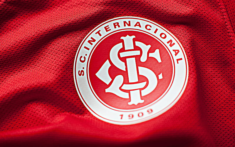 SC Internacional fabric logo, Brazilian Seria A, red fabric background, brazilian football club, Internacional FC, football, soccer, Internacional logo, Brazil, HD wallpaper