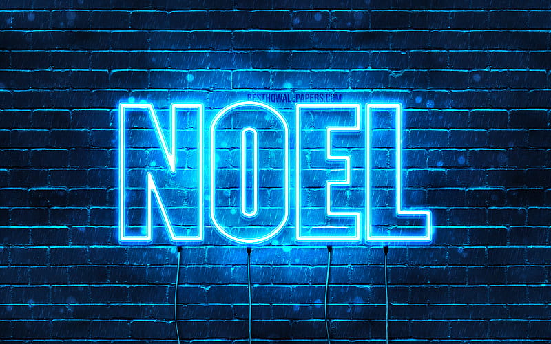 Noel with names, horizontal text, Noel name, blue neon lights, with Noel name, HD wallpaper