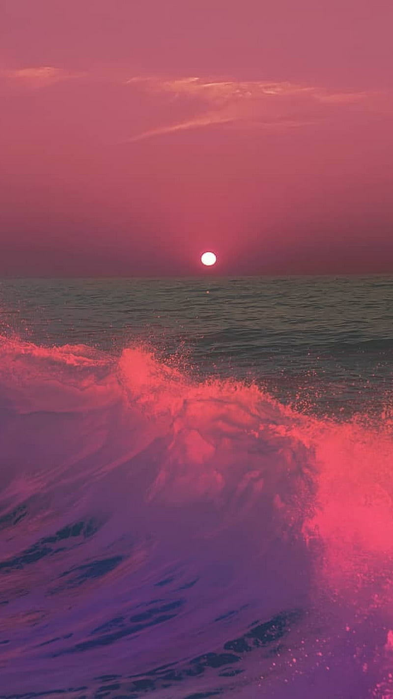 sea, aesthetic, sunrise, sunset, lighthouse, pink, playa, relajante, rosado, vaporwave, HD phone wallpaper