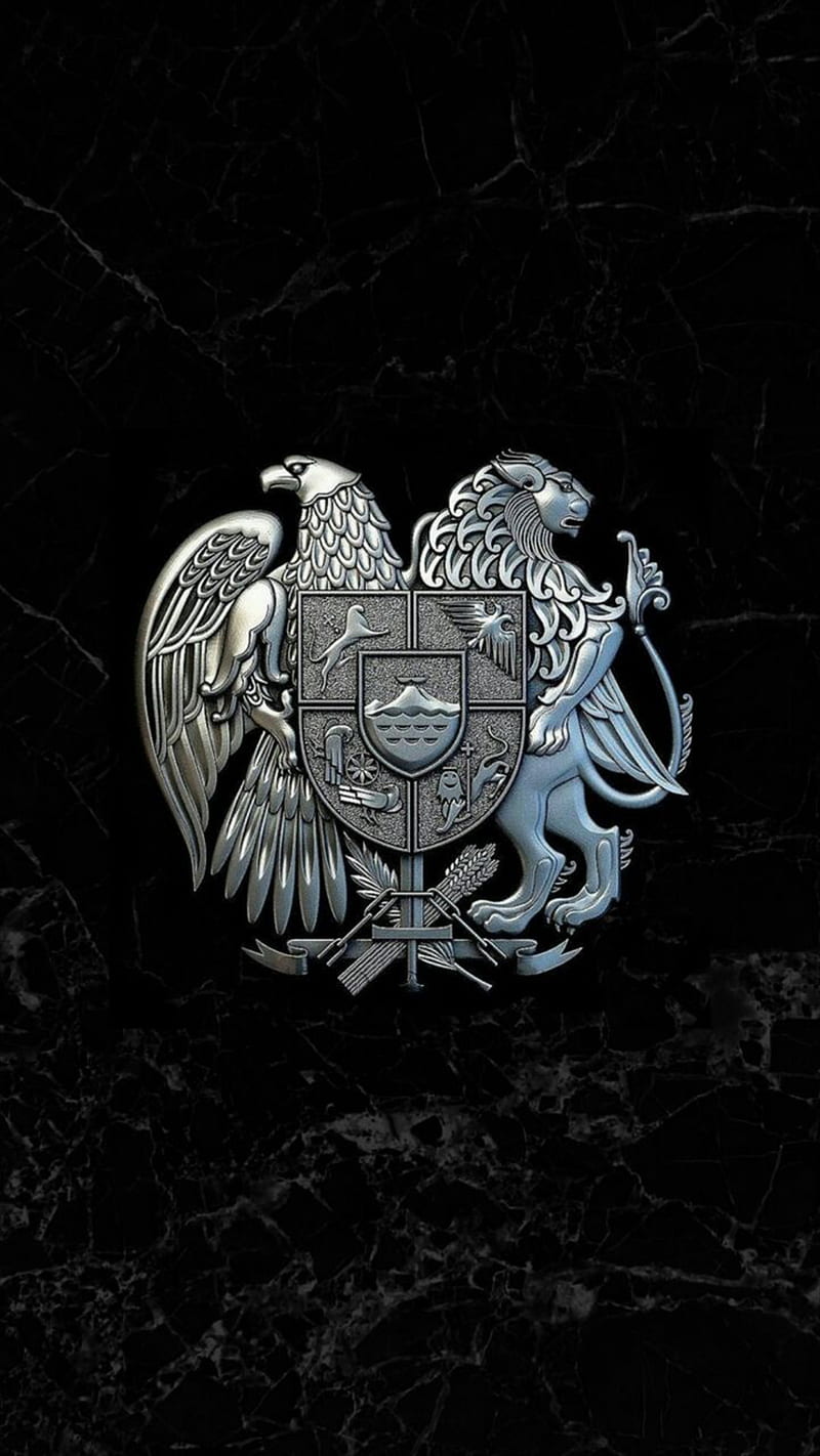 Armenian symbol, 3d, animal, armenia, bird, desenho, eagle, lion, logo, silver, HD phone wallpaper