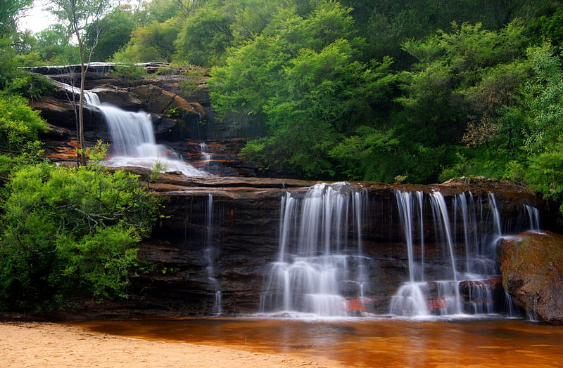 Pristine Waterfall, waterfall, nature, water, trees, HD wallpaper