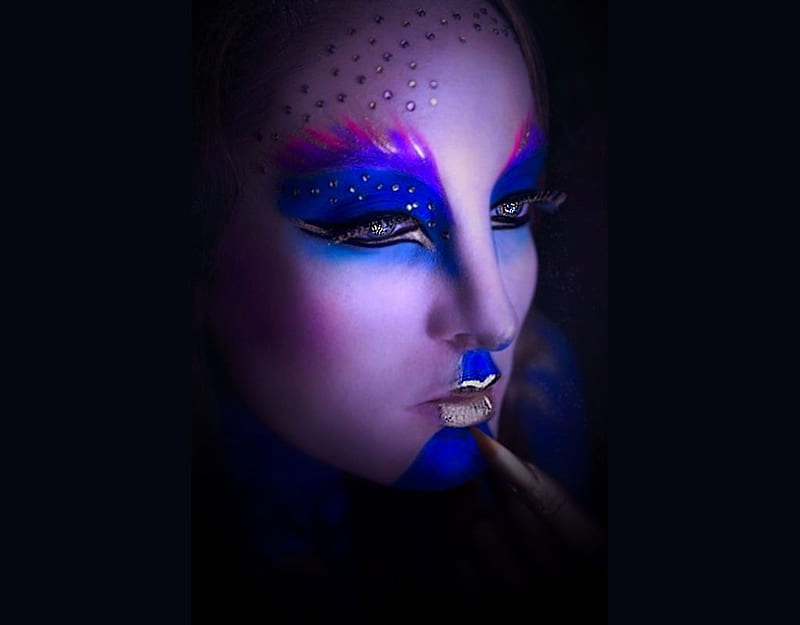 Blue, women are special, funky hair face art, album, Avant Garde, color on black, female trendsetters, HD wallpaper