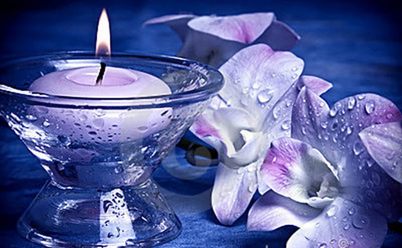 wellness romantic style, still life, cool, graphy, romantic, flowers, blue, candles, style, HD wallpaper