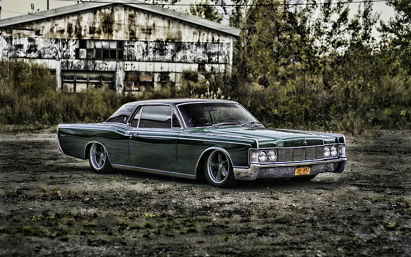 Lincoln Continental, low rider, tuning, 1965 cars, retro cars, green continental, american cars, Lincoln, HD wallpaper