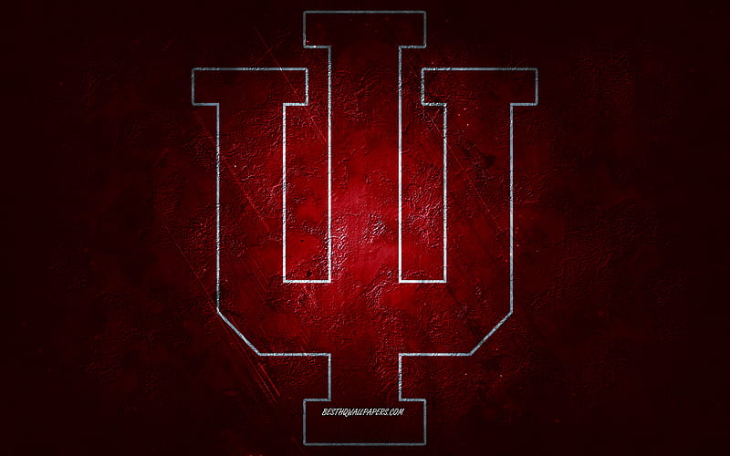 Indiana Hoosiers, American football team, red background, Indiana Hoosiers logo, grunge art, NCAA, American football, USA, Indiana Hoosiers emblem, HD wallpaper