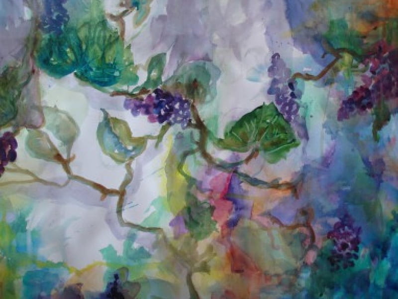 Grapes_Painting, hues, amazing, grape wine, bonito, abstract, grapes, restful, painting, easy, pastel, blue, HD wallpaper