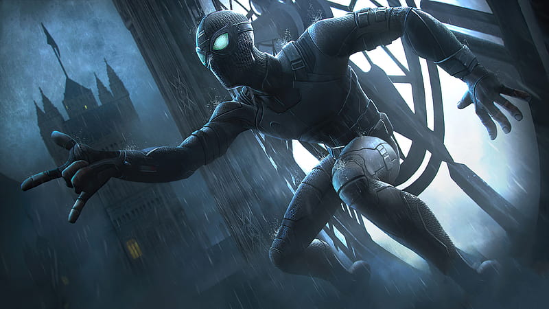 spider-man, raining, marvel universe, comics, bodysuit, artwork, jump, Movies, HD wallpaper