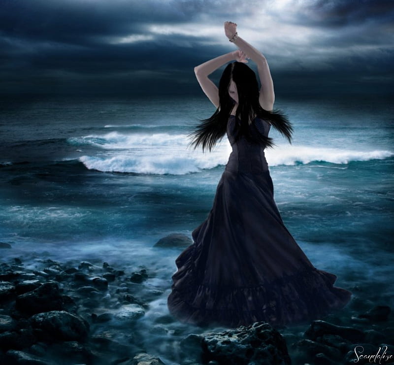 Lonely, fantasy, lady, sea, HD wallpaper | Peakpx