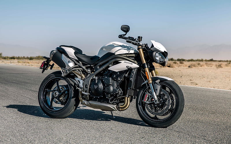Triumph Speed Triple S, 2018 exterior, new white Speed Triple S, sports motorcycles, Triumph, HD wallpaper
