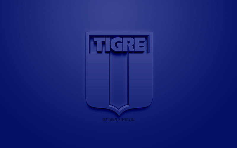 Club Atletico Tigre, creative 3D logo, blue background, 3d emblem, Argentinean football club, Superliga Argentina, Victoria, Argentina, 3d art, Primera Division, football, First Division, stylish 3d logo, CA Tigre, HD wallpaper