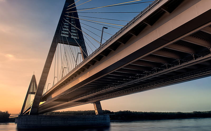 Medieri Bridge, river, Danube, Budapest, sunset, Hungary, HD wallpaper
