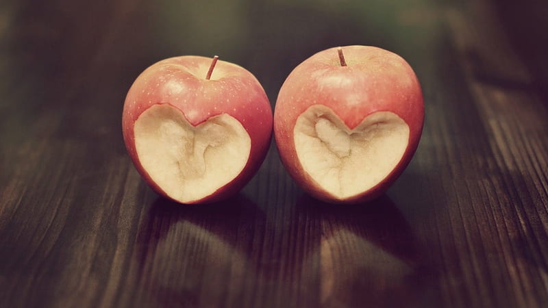 Heart bite, apple, cute, bite, love, artistc, Heart, HD wallpaper