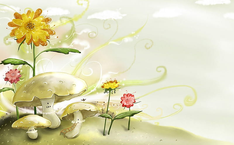 Mushrooms and flowers, garden, flowers, mushrooms, spring, HD wallpaper |  Peakpx