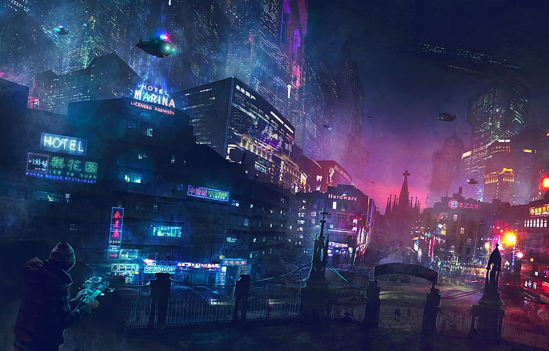 Night, City, Skyscraper, Building, Light, Sci Fi, Vehicle, Futuristic City, Cyberpunk Cityscape, HD wallpaper