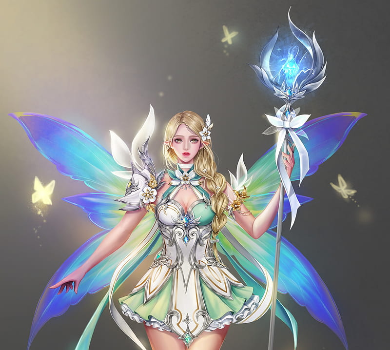 Fairy wizard, wings, girl, luminos, boram, fanrasy, fairy, blue, HD ...