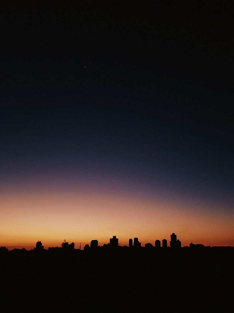 night city, horizon, outlines, night, sky, HD phone wallpaper